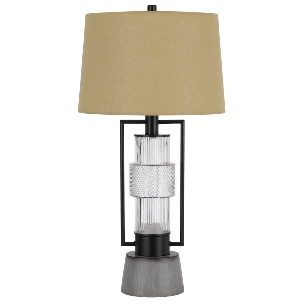 Table Lamp with LED Light, Burlap Shade, 31 Inch Black Lantern Base - BM351667