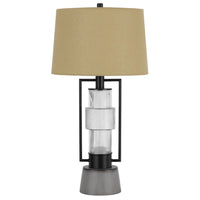 Table Lamp with LED Light, Burlap Shade, 31 Inch Black Lantern Base - BM351667