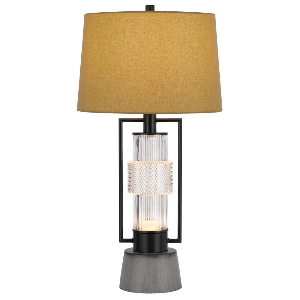 Table Lamp with LED Light, Burlap Shade, 31 Inch Black Lantern Base - BM351667