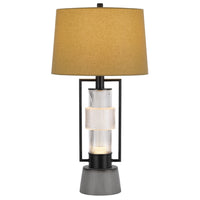 Table Lamp with LED Light, Burlap Shade, 31 Inch Black Lantern Base - BM351667