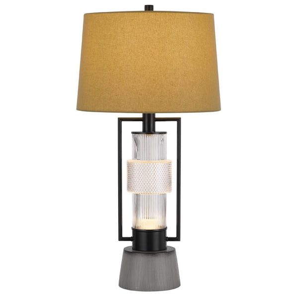 Table Lamp with LED Light, Burlap Shade, 31 Inch Black Lantern Base - BM351667