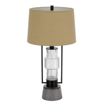 Table Lamp with LED Light, Burlap Shade, 31 Inch Black Lantern Base - BM351667