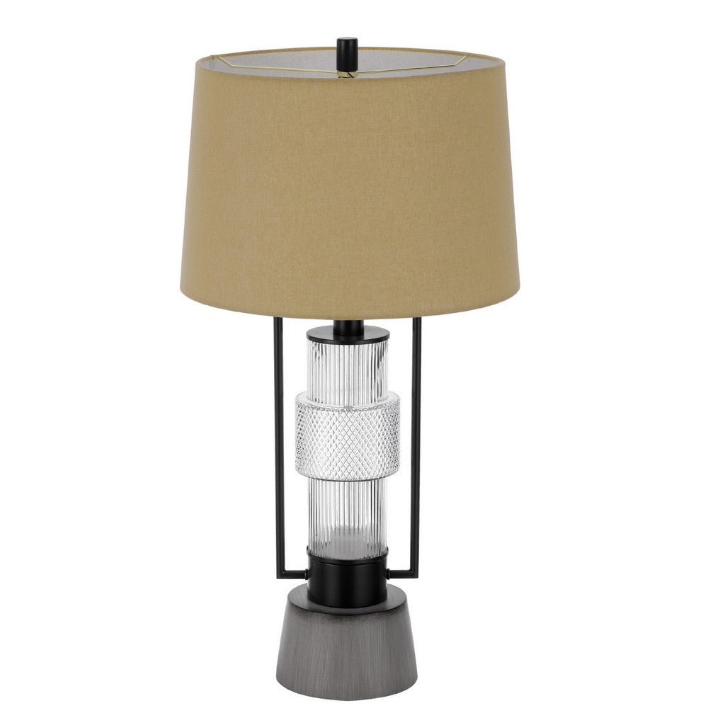 Table Lamp with LED Light, Burlap Shade, 31 Inch Black Lantern Base - BM351667