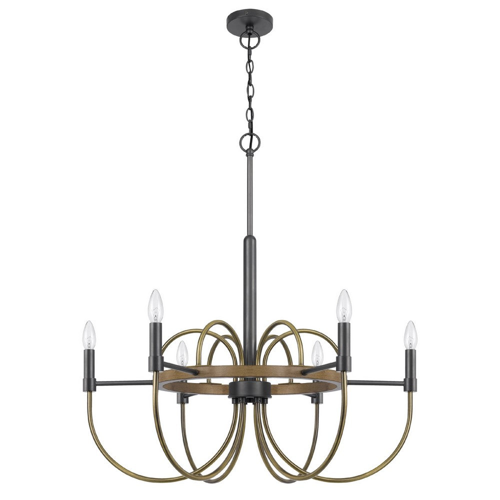 6-Light Candelabra Chandelier, 31 Inch Antique Brass and Dark Bronze - BM351668