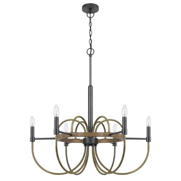 6-Light Candelabra Chandelier, 31 Inch Antique Brass and Dark Bronze - BM351668
