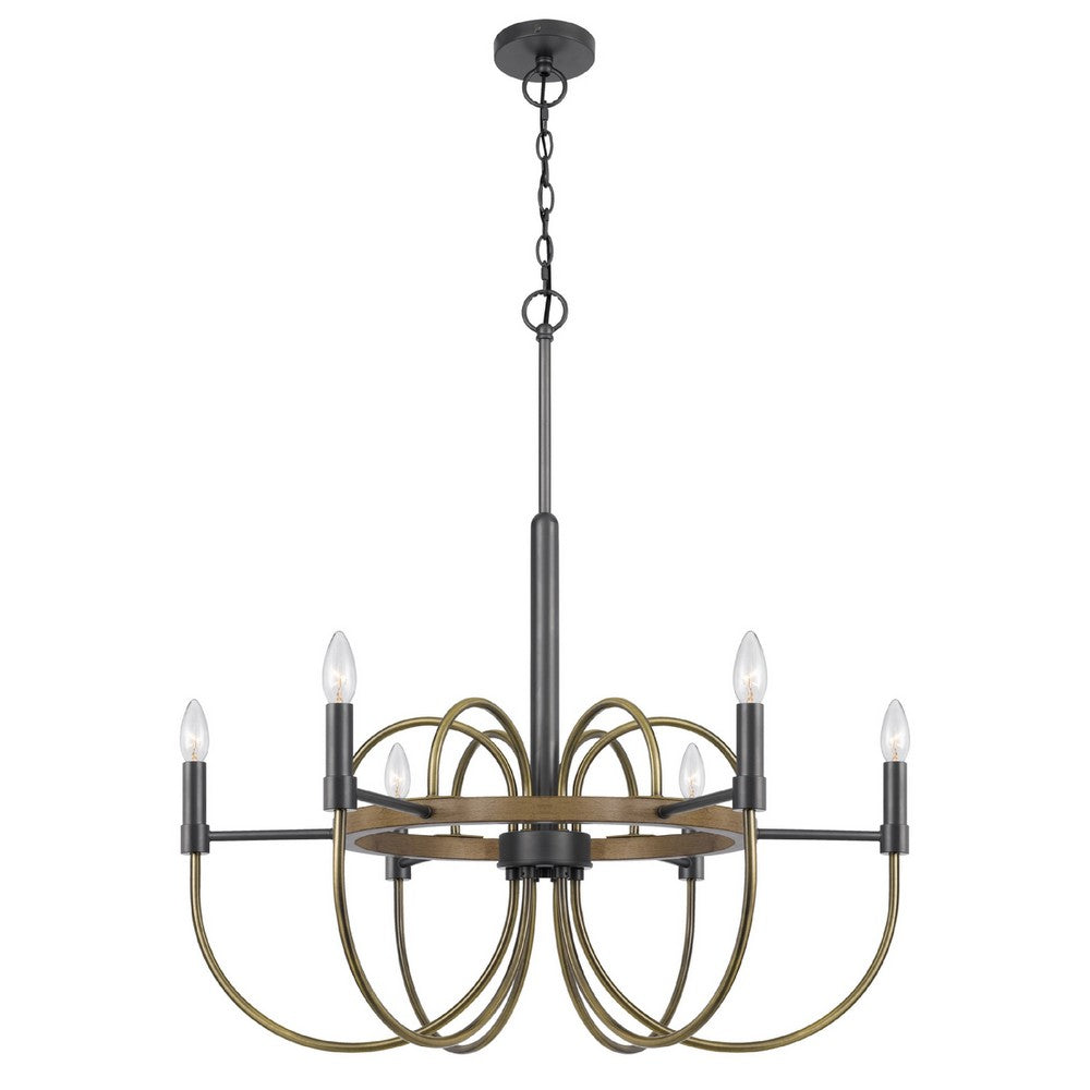 6-Light Candelabra Chandelier, 31 Inch Antique Brass and Dark Bronze - BM351668