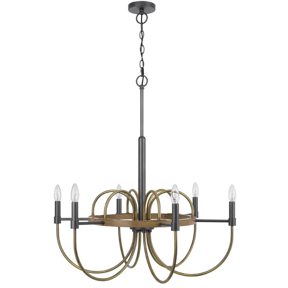 6-Light Candelabra Chandelier, 31 Inch Antique Brass and Dark Bronze - BM351668