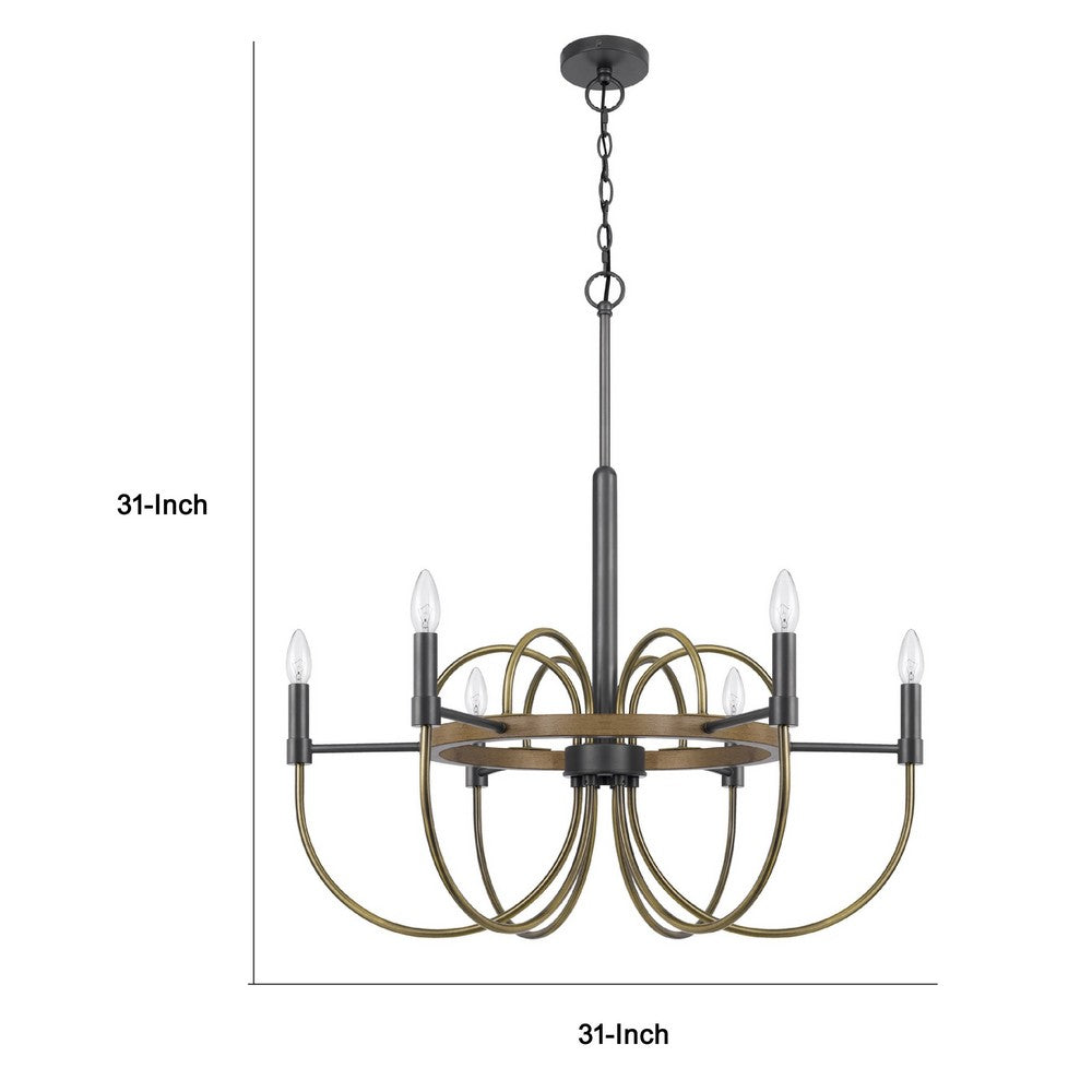 6-Light Candelabra Chandelier, 31 Inch Antique Brass and Dark Bronze - BM351668