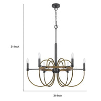 6-Light Candelabra Chandelier, 31 Inch Antique Brass and Dark Bronze - BM351668