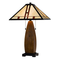Table Lamp with Pull Chain, Tiffany Stained Glass Shade, 26 Inch Brown - BM351669