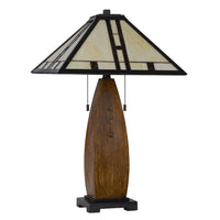 Table Lamp with Pull Chain, Tiffany Stained Glass Shade, 26 Inch Brown - BM351669