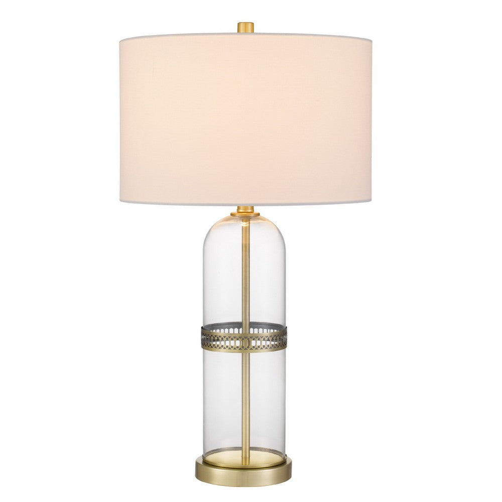 Table Lamp Set of 2, Glass Dome  Body, Off White Shade, Antique Brass - BM351670
