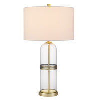Table Lamp Set of 2, Glass Dome  Body, Off White Shade, Antique Brass - BM351670