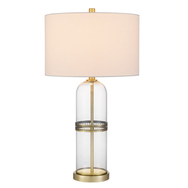 Table Lamp Set of 2, Glass Dome  Body, Off White Shade, Antique Brass - BM351670