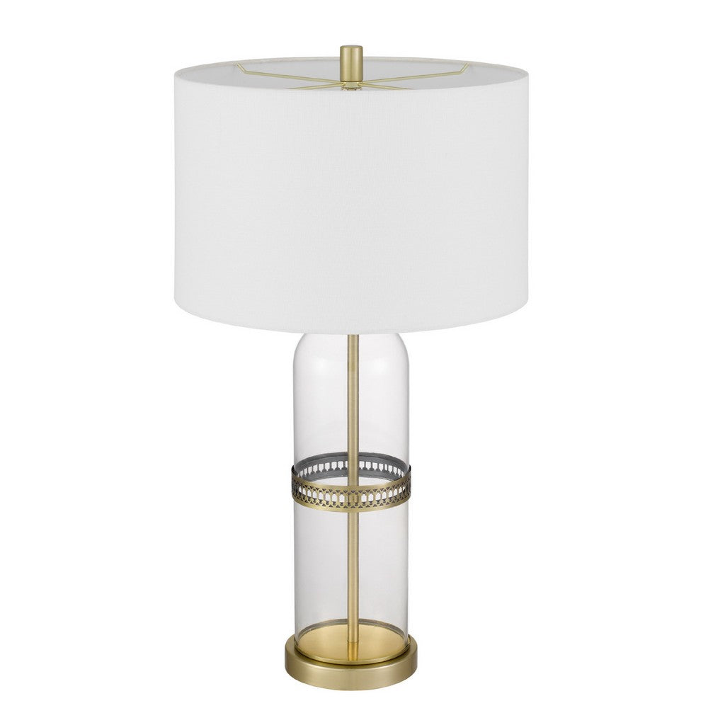 Table Lamp Set of 2, Glass Dome  Body, Off White Shade, Antique Brass - BM351670