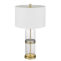 Table Lamp Set of 2, Glass Dome  Body, Off White Shade, Antique Brass - BM351670