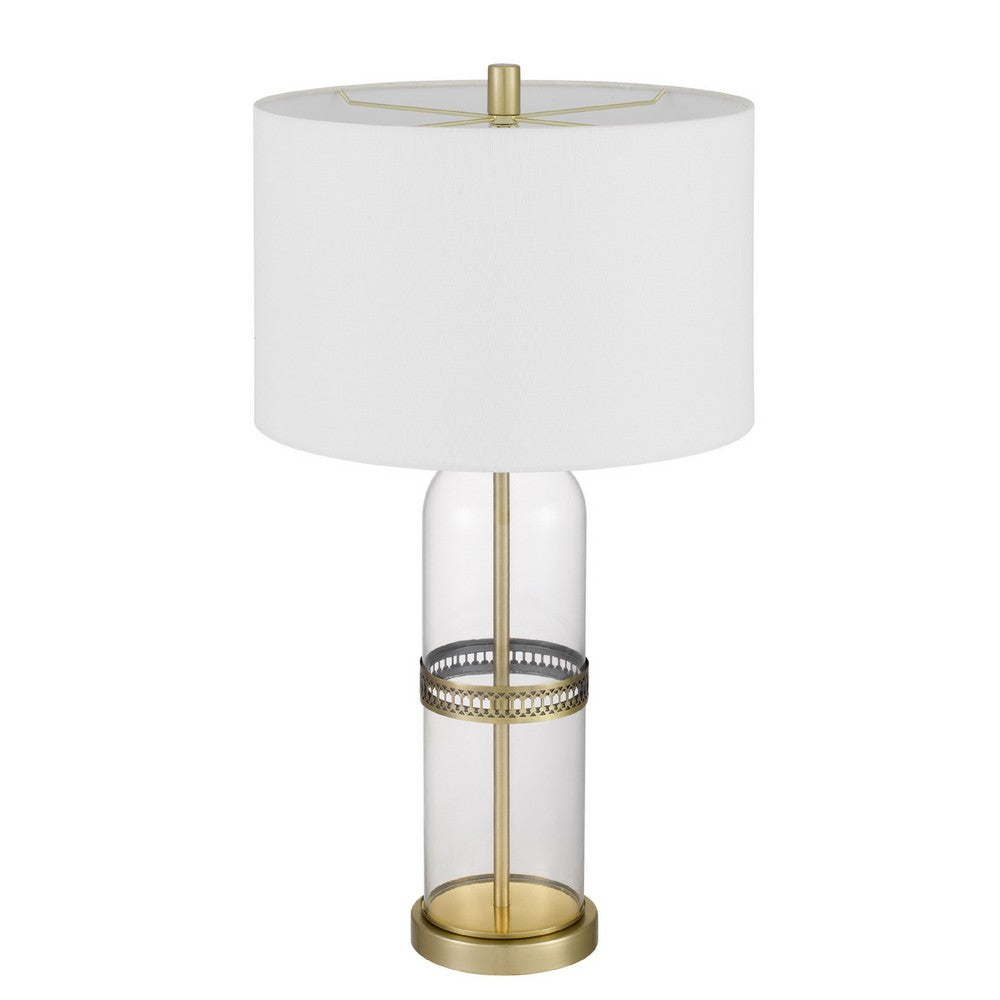 Table Lamp Set of 2, Glass Dome  Body, Off White Shade, Antique Brass - BM351670