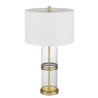 Table Lamp Set of 2, Glass Dome  Body, Off White Shade, Antique Brass - BM351670