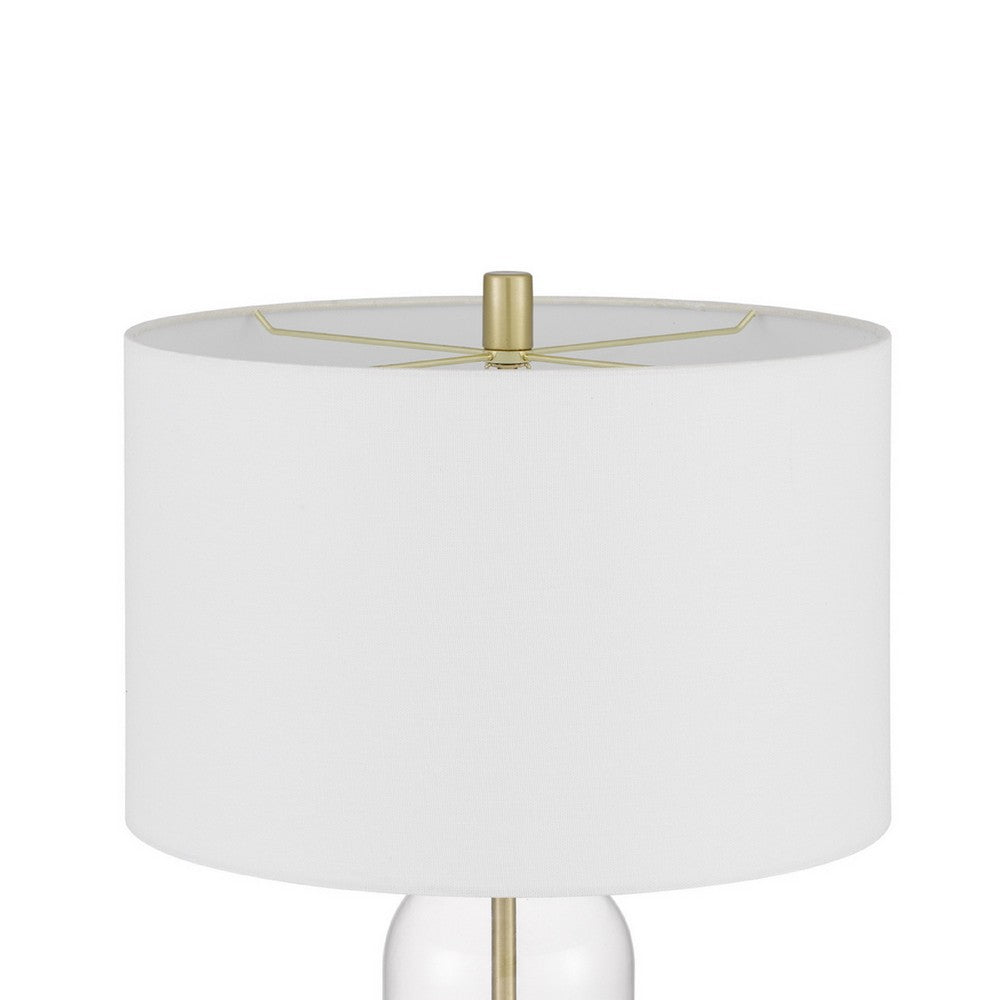 Table Lamp Set of 2, Glass Dome  Body, Off White Shade, Antique Brass - BM351670