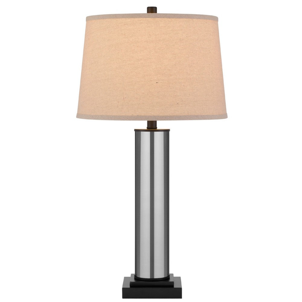 Table Lamp Set of 2, Beige Drum Shade, Black Glass Pedestal Base - BM351671