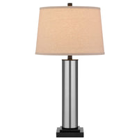 Table Lamp Set of 2, Beige Drum Shade, Black Glass Pedestal Base - BM351671