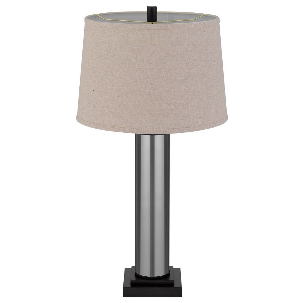 Table Lamp Set of 2, Beige Drum Shade, Black Glass Pedestal Base - BM351671
