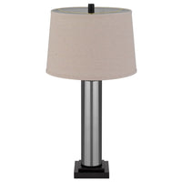 Table Lamp Set of 2, Beige Drum Shade, Black Glass Pedestal Base - BM351671