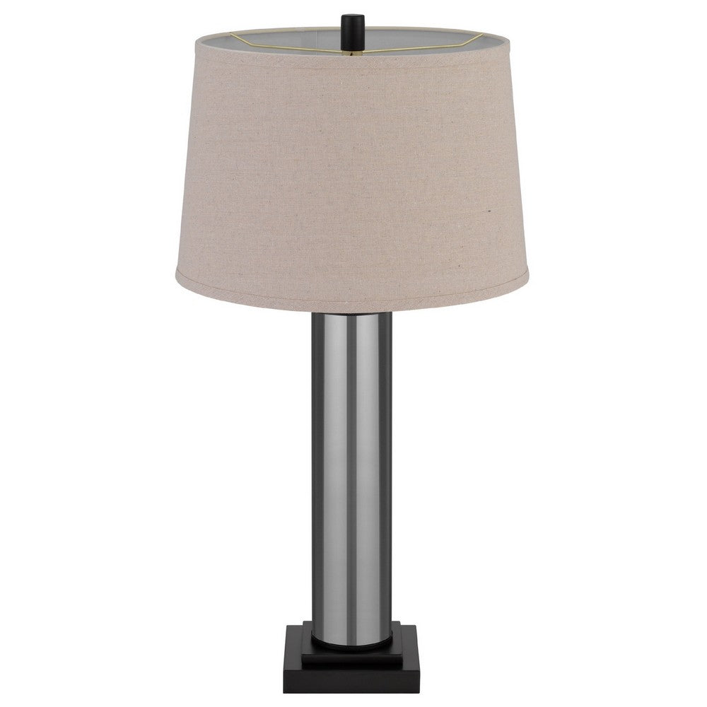 Table Lamp Set of 2, Beige Drum Shade, Black Glass Pedestal Base - BM351671