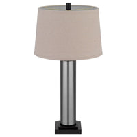 Table Lamp Set of 2, Beige Drum Shade, Black Glass Pedestal Base - BM351671