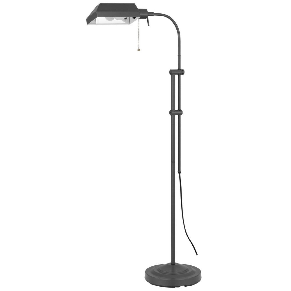 Arc Floor Lamp with Pull Chain, 42-58 Inch Adjustable Pole, Gray Metal - BM351672