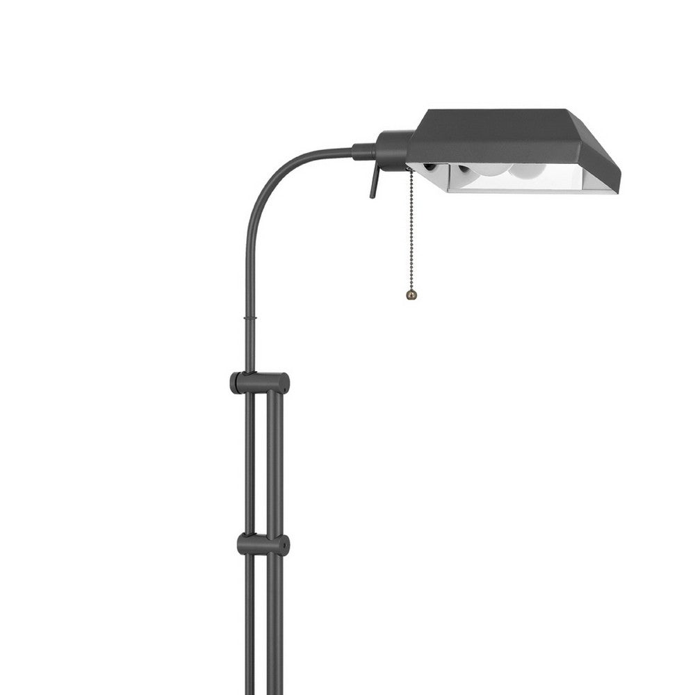 Arc Floor Lamp with Pull Chain, 42-58 Inch Adjustable Pole, Gray Metal - BM351672