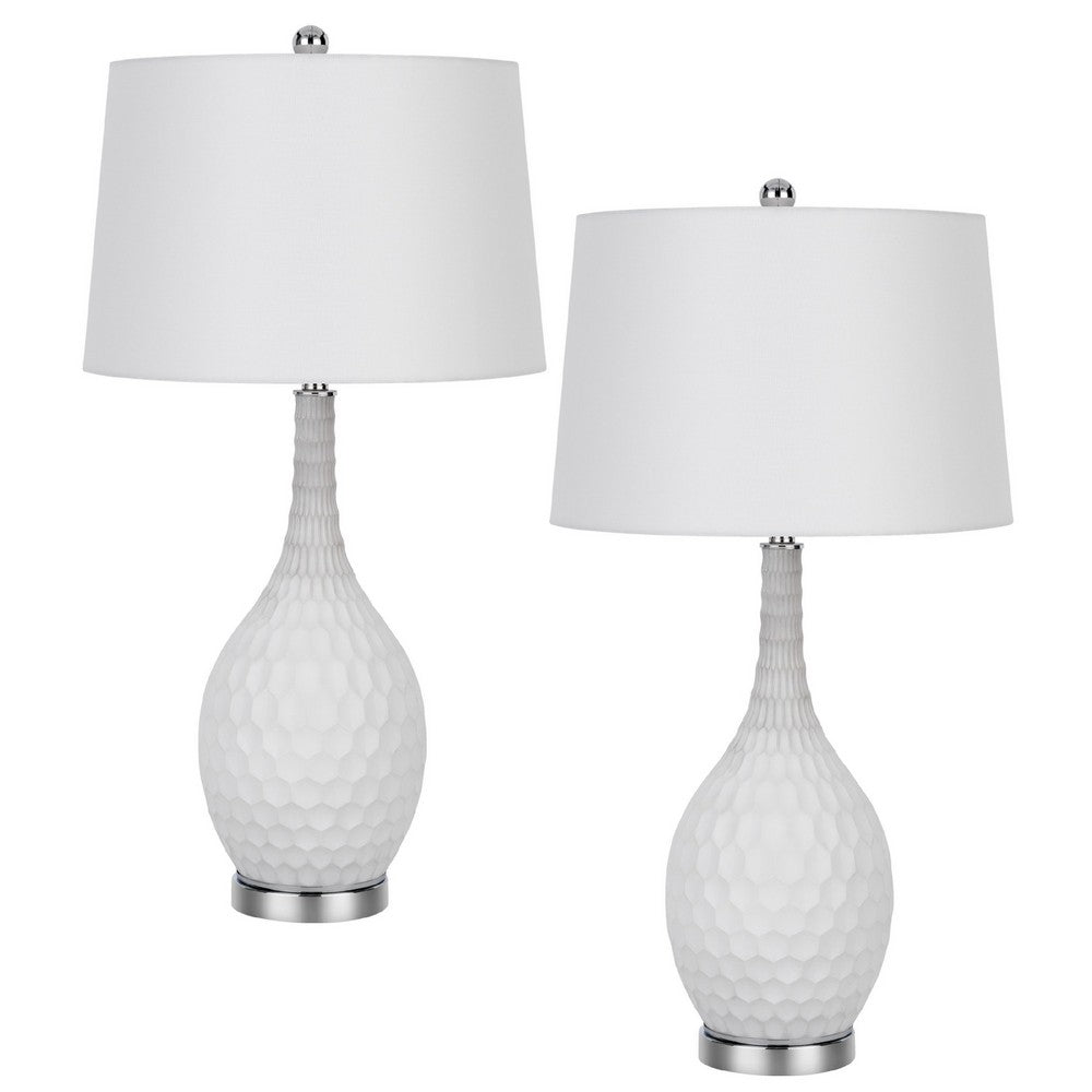 Table Lamp Set of 2, Sculpted Slim Neck Glass Base, Off White Shade - BM351673