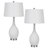 Table Lamp Set of 2, Sculpted Slim Neck Glass Base, Off White Shade - BM351673
