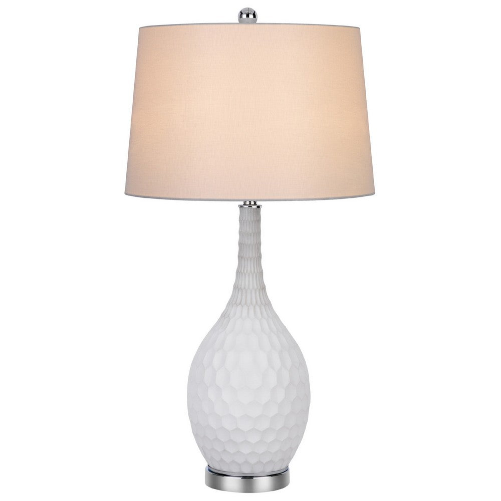 Table Lamp Set of 2, Sculpted Slim Neck Glass Base, Off White Shade - BM351673
