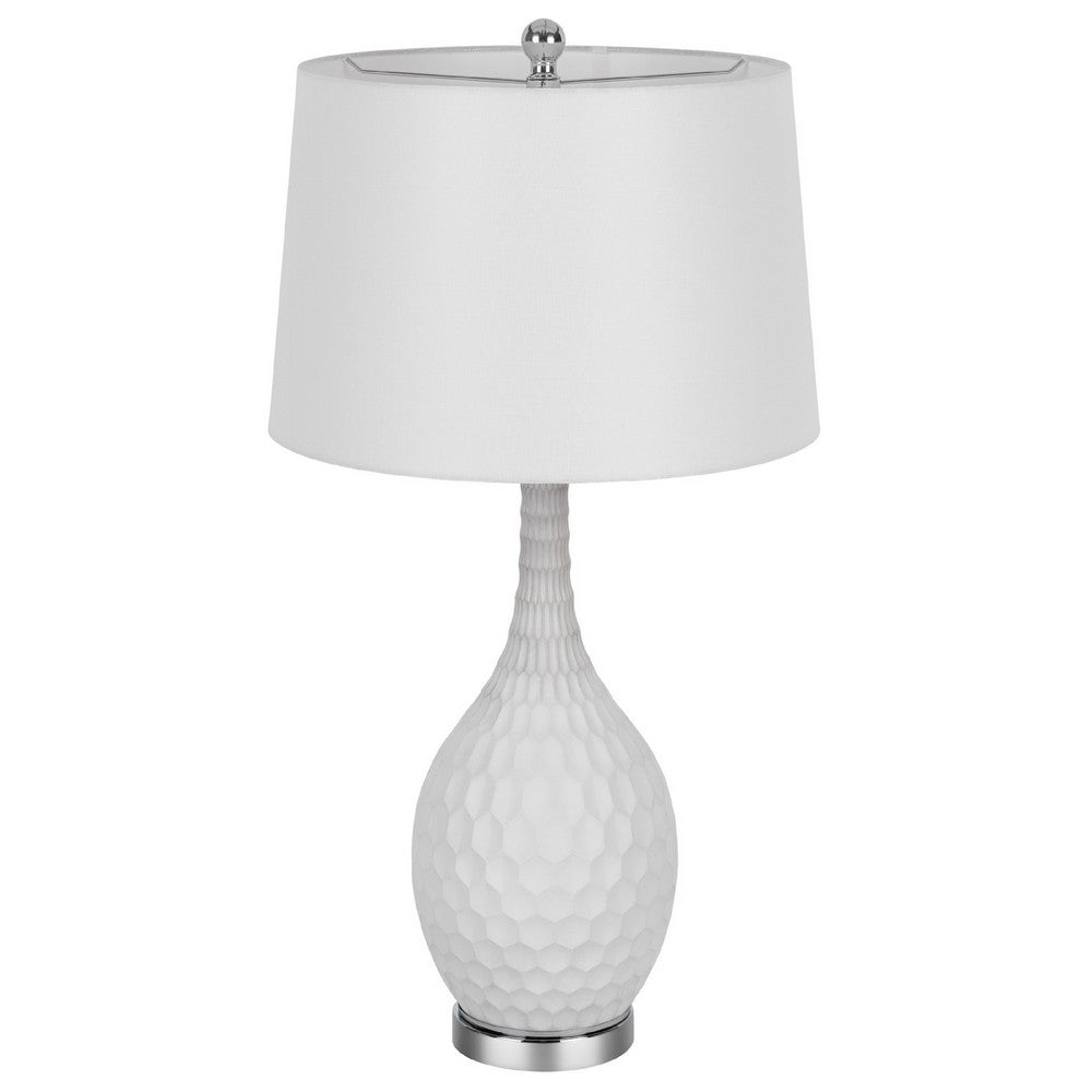 Table Lamp Set of 2, Sculpted Slim Neck Glass Base, Off White Shade - BM351673