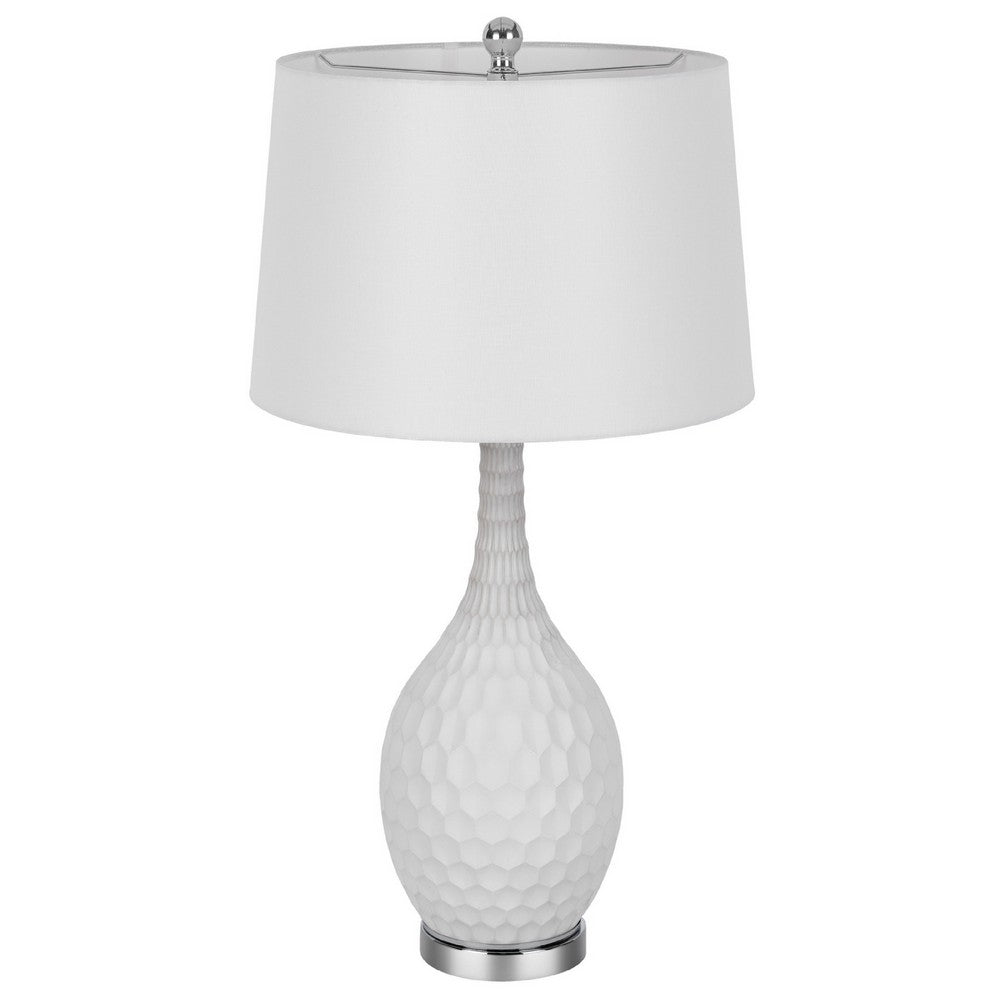 Table Lamp Set of 2, Sculpted Slim Neck Glass Base, Off White Shade - BM351673