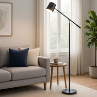 Floor Lamp with Touch Dimmer, 68 Inch Angled Adjustable Arm, Black Metal - BM351674