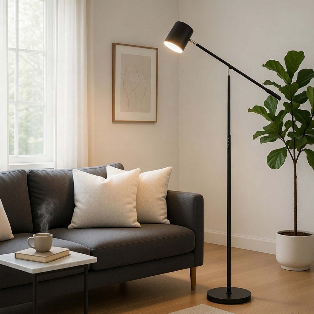 Floor Lamp with Touch Dimmer, 68 Inch Angled Adjustable Arm, Black Metal - BM351674