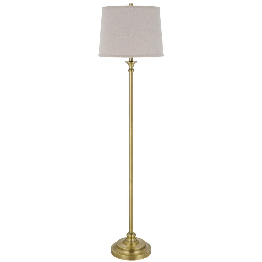 Floor Lamp with Light Gray Hardback Linen Shade, 61 Inch Antique Brass - BM351675