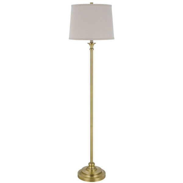 Floor Lamp with Light Gray Hardback Linen Shade, 61 Inch Antique Brass - BM351675