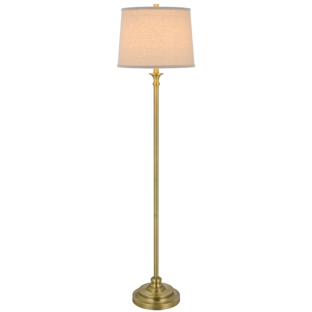 Floor Lamp with Light Gray Hardback Linen Shade, 61 Inch Antique Brass - BM351675