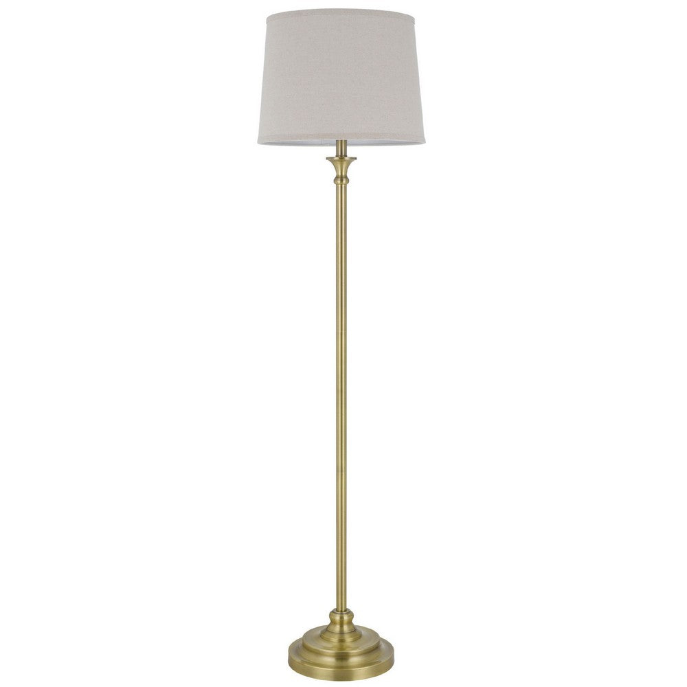 Floor Lamp with Light Gray Hardback Linen Shade, 61 Inch Antique Brass - BM351675