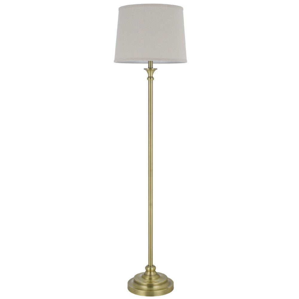 Floor Lamp with Light Gray Hardback Linen Shade, 61 Inch Antique Brass - BM351675