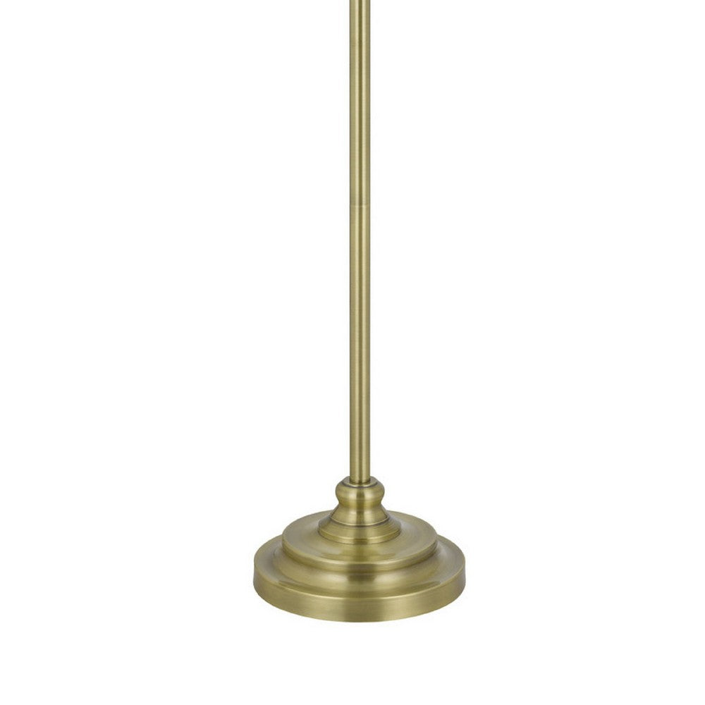 Floor Lamp with Light Gray Hardback Linen Shade, 61 Inch Antique Brass - BM351675
