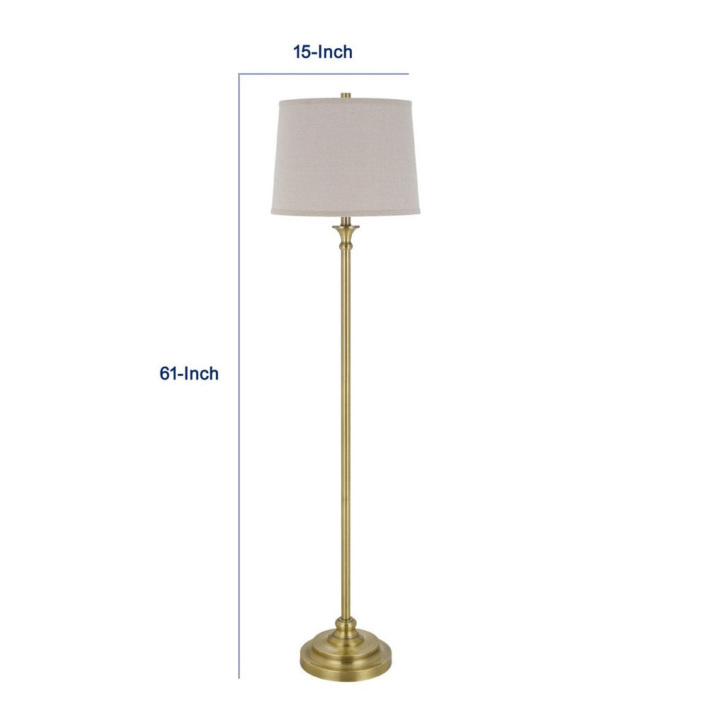 Floor Lamp with Light Gray Hardback Linen Shade, 61 Inch Antique Brass - BM351675