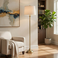 Floor Lamp with Light Gray Hardback Linen Shade, 61 Inch Antique Brass - BM351675