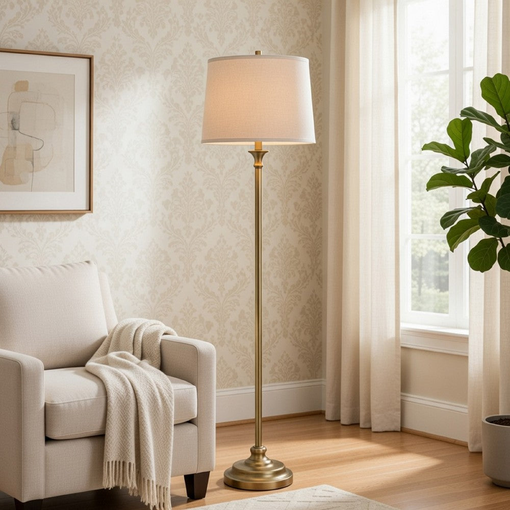 Floor Lamp with Light Gray Hardback Linen Shade, 61 Inch Antique Brass - BM351675