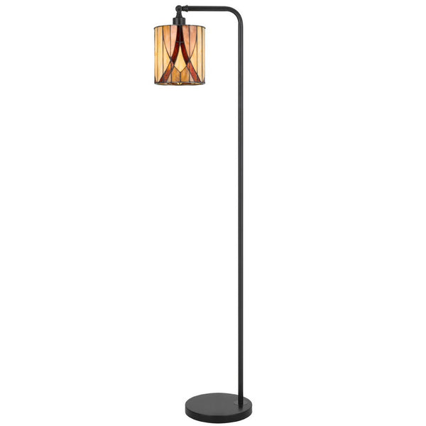 Tiffany Glass Floor Lamp with Adjustable Head, 58 Inch Black, Natural Tones - BM351676
