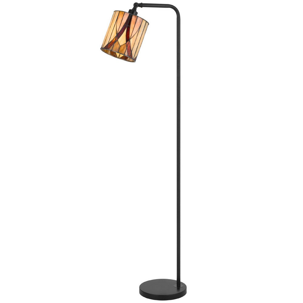 Tiffany Glass Floor Lamp with Adjustable Head, 58 Inch Black, Natural Tones - BM351676