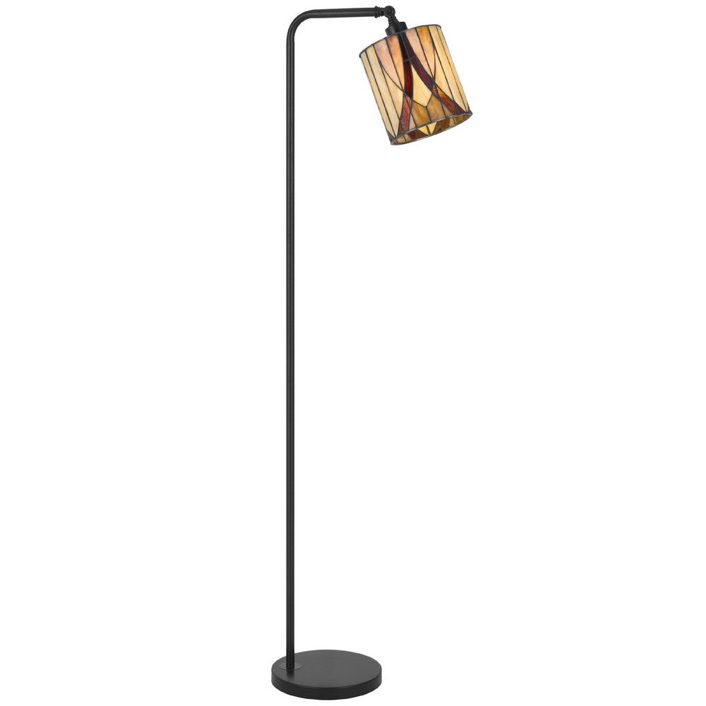 Tiffany Glass Floor Lamp with Adjustable Head, 58 Inch Black, Natural Tones - BM351676